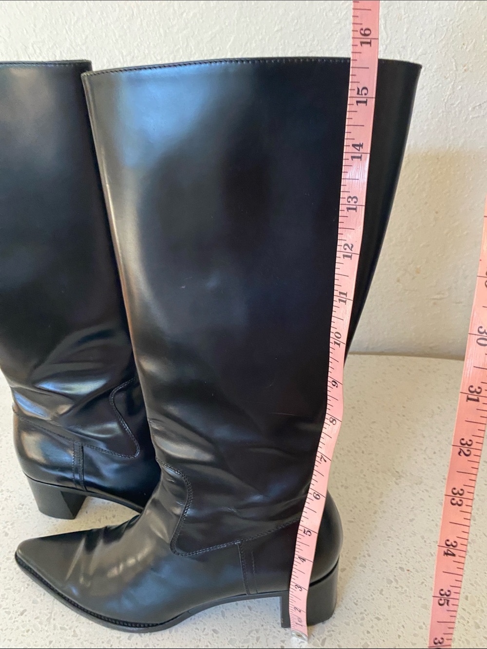 Miu Miu Black Pointed Over-the-Knee Leather Boots - Picture 10 of 16